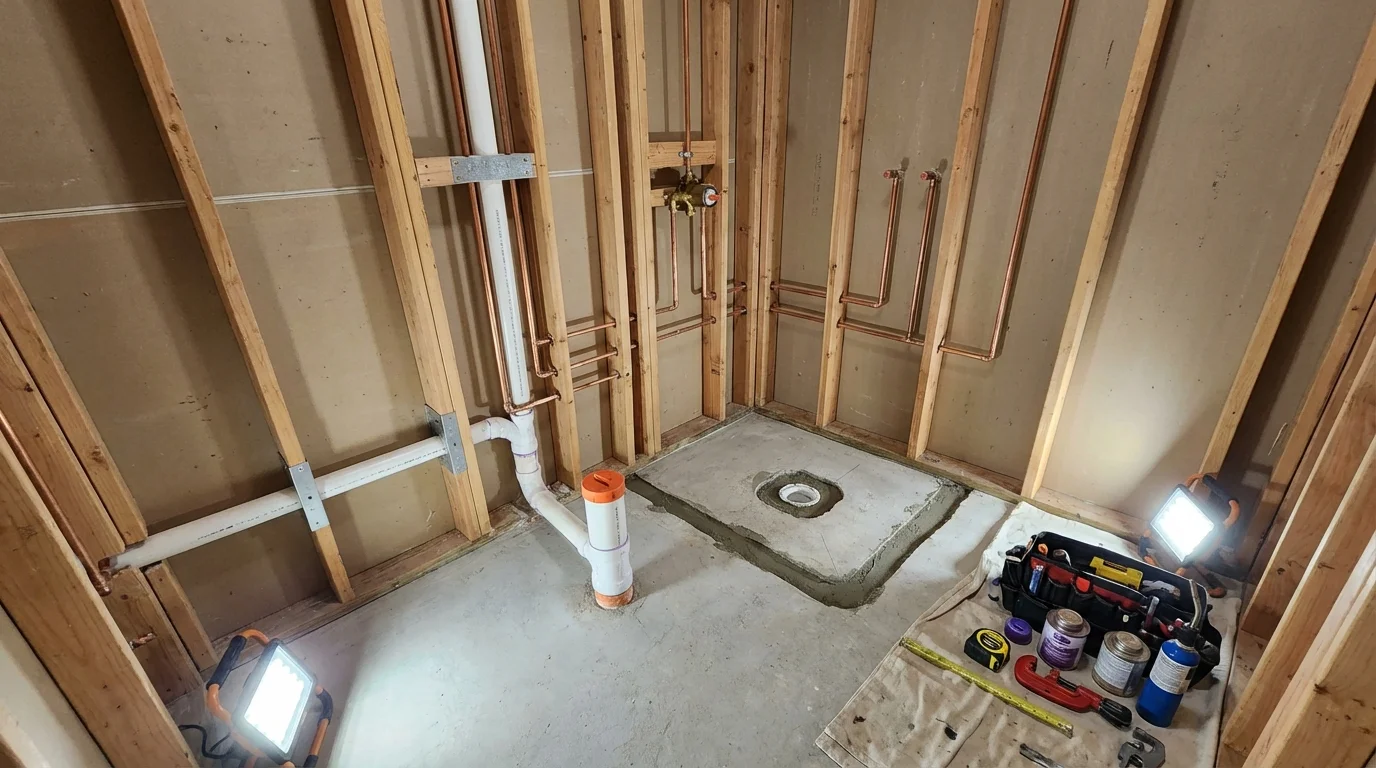 Bathroom rough-in plumbing during remodel by Johns Plumbing LLC in Solomon