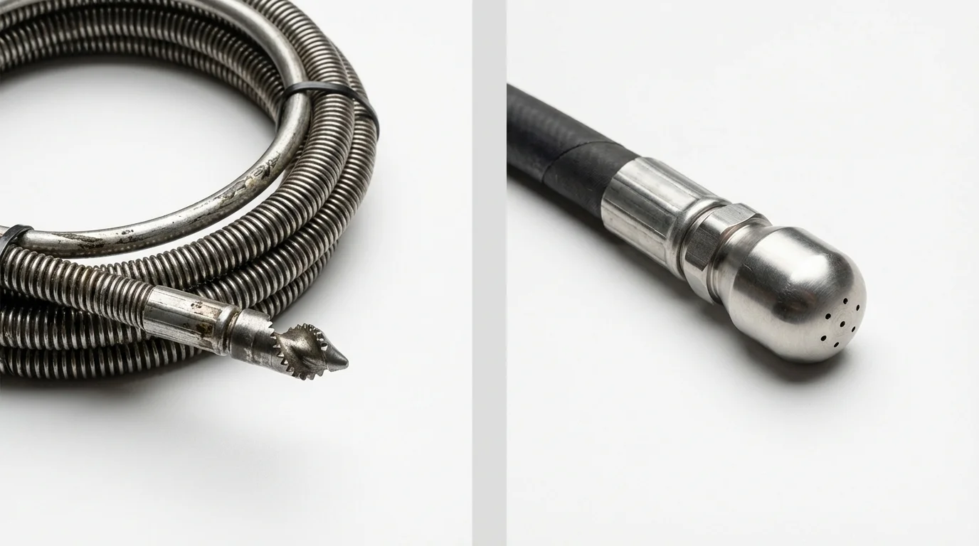 Drain snake cable and hydro jetting nozzle used for drain cleaning in Solomon, KS
