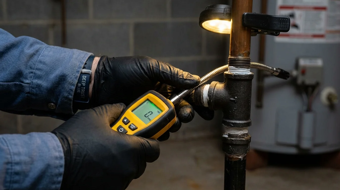 Gas leak detection with electronic sniffer by Johns Plumbing LLC in Solomon