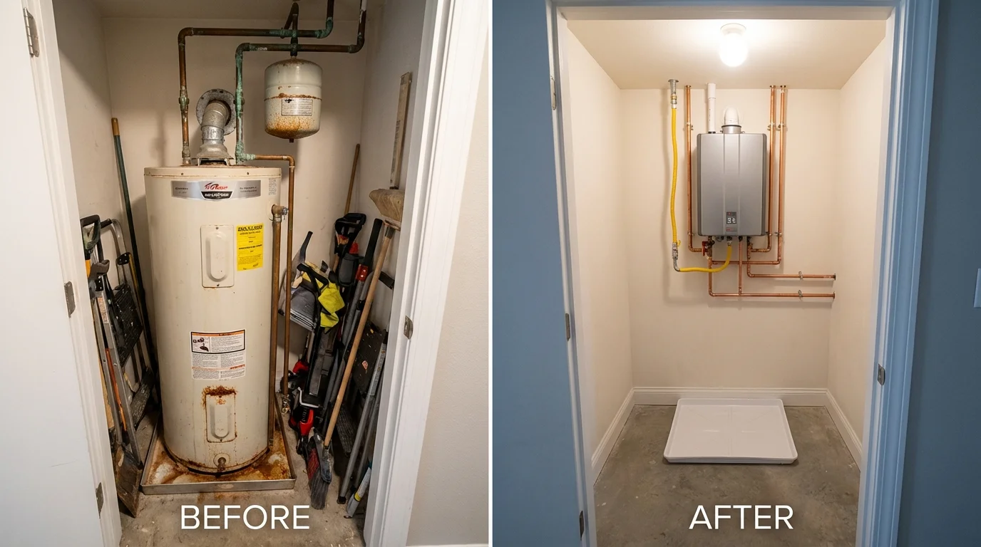 Tank water heater versus wall-mounted tankless unit comparison for Solomon, KS homeowners